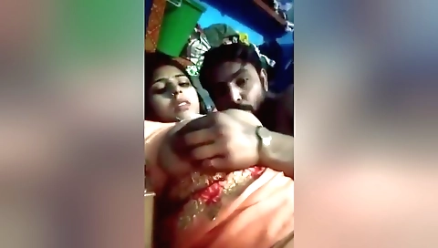 Indian babe with big tits sucks and rides her husband's dick