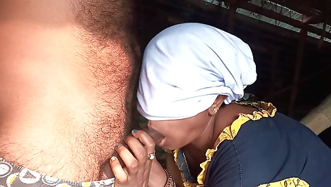 Indian brunette babe has a hot handjob in the rooftop