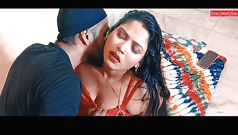 Big tits brunette babe in desi outfit is watching porn