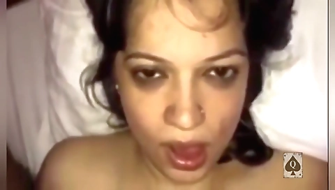 Horny indian brunette gives a blowjob and gets swallows