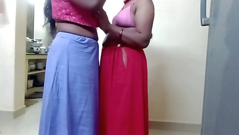 Indian girlfriend is having lesbian sex in the kitchen