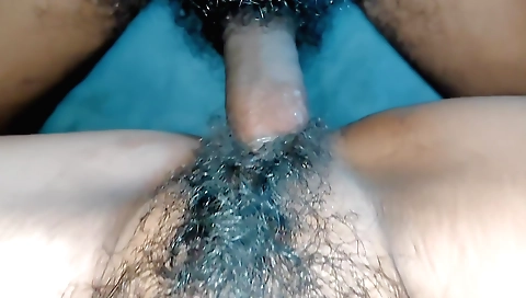 Amateur girl with hairy pussy has hairy pussy fucked
