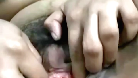 Busty brunette girl with hairy pussy masturbates solo