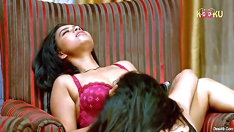 Lesbian hottie has her big tits teased and fucked by a lover