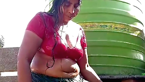 Indian wife with big natural tits takes off her clothes