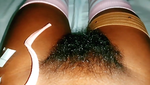 Indian whore plays with her hairy pussy and her cock