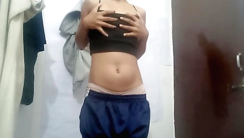 Solo female masturbates in the bathroom in a masturbation porn