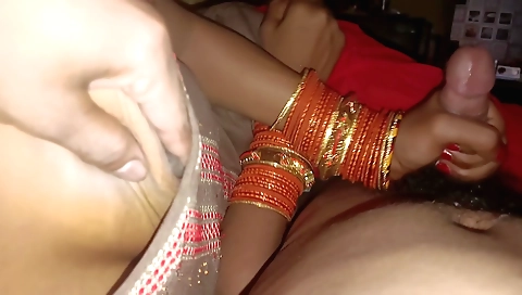 Indian girl with a hairy body giving a handjob in a village