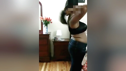 Indian brunette wife is playing with her big boobs