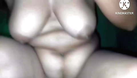 Hot amateur brunette with massive boobs fucked on a bed