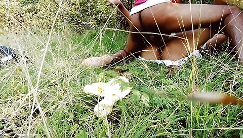 Busty brunette creampied in the middle of the jungle