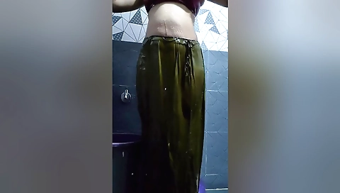 Indian solo video in a red bikini and white stockings