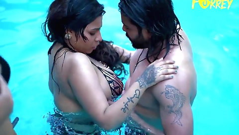 Indian brunette in red hoodie rides 3 guys at once