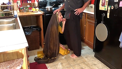 Indian teen step-sister gives a blowjob to step-mother