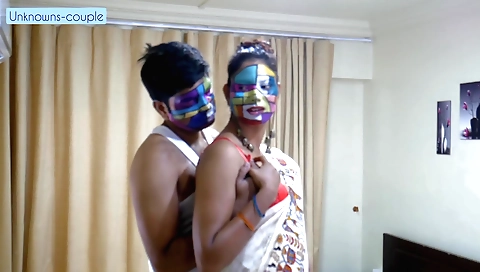 Indian bhabhi in saree dancing in various positions