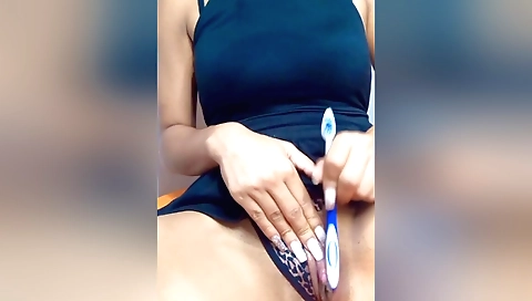 Indian amateur solo video with a girl riding a toy