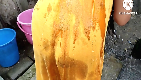 Indian girl in swimsuit shows her sexy body outdoors