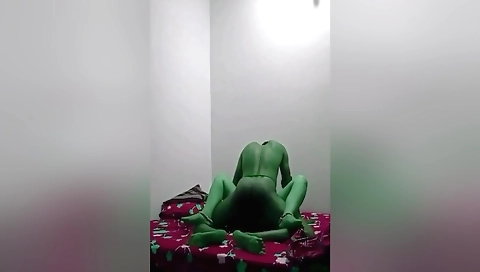 My girlfriend has her sex toy and her boyfriend is on the bed