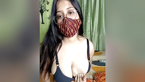 Indian lingerie amateur brunette showing off her big tits