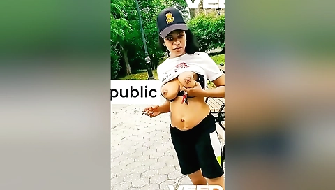 Indian girl with big tits is naked on the park in the park