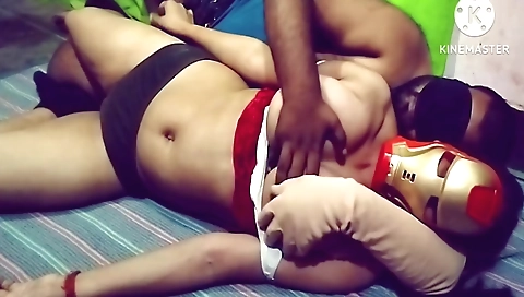 Indian bimbo with a shaved pussy fucks hard by her husband