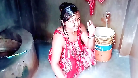 Indian brunette in a red dress in a mallu and a sexy hawt