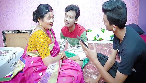 Indian hottie fucked by her stepson and his stepson's friend
