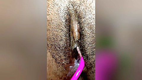 Hairy cunt lover enjoys his dick and fucks it in a very passionate way